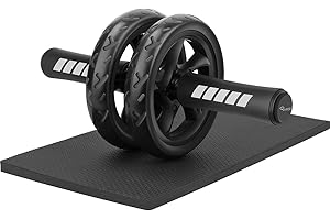 Ryaco Trainer Addominali AB Wheel, AB Roller, AB Ruota per Addominali, Attrezzo per Il Fitness con Doppie Rotelle e Base di appoggio per Le Ginocchia