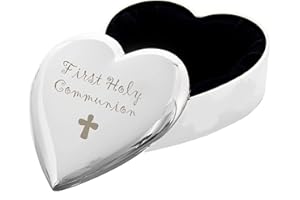 CPM 1st First Holy Communion with Cross Silver Finish Heart Shaped Trinket Box Gift for Communion