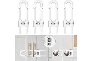 MLEPXBO Reusable Cupboard Locks 4 Pack, Child Safety Sliding Cabinet Lock, U Shape Adjustable 3 Digit Password Combination Locks for Kitchen Cabinets and Cupboards, Install without Drilling or Adhesive