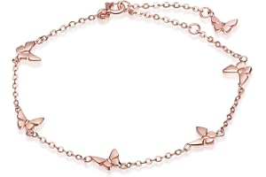 UNENDLICH U Infinite U: Bonita pulsera para mujer en plata fina con 6 mariposas y con cadena ajustable. Enchapada en oro rosa.