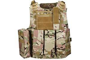 QHIU Gilet Tactique Camouflage Militaire Assaut Combat Protection Molle Veste pour Airsoft Paintball CS Sports de Plein air