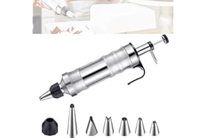 Sqxaldm Seringue à pâtisserie en inox Seringue à pâte Pistolet de Presse Set de seringues à pâtisserie Presse à biscuits DIY, accessoires de cuisson pour gâteaux et biscuits avec et 6 Douilles (noir)