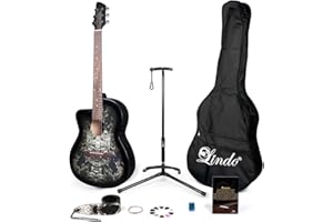 Lindo B-STOCK 933C Left-Handed Alien Black Acoustic Guitar & Full Accessory Pack (Gig bag, stand, strings, strap, 10 plectrums, DVD, clip-on tuner) | Minor Cosmetic Imperfections