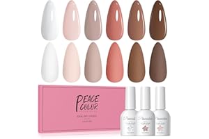 Peacecolor Esmaltes Semipermanentes para Uñas Blanco Nude Marrón Oscuro 6 Colores Kit Pintauñas Semipermanentes Uñas de Gel UV/LED Esmaltes en Gel Nail Polish 10ml