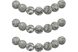 MJDCB Natural Round Stone Beads 6mm Map Stone Loose Gemstone Beads for Jewelry Making Bracelet Necklace 60pcs