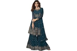 JIVRAJ FASHION Designer Indian Pakistani Outfit Palazzo Stil Sharara Kameez Seide mit Stickerei Chiffon Dupatta Salwar Kameez Shalwar Kameez
