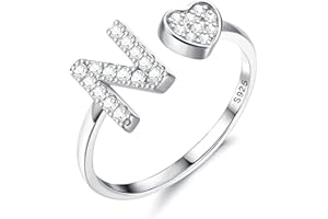Diamday Plata de Ley S925 Ajustables Iniciales Anillos Mujeres Niñas Corazón Apilables Alfabeto Anillos Personalizado Capital Letra Anillo Inicial Joyería Regalos para Cumpleaños Navidad San Valentín