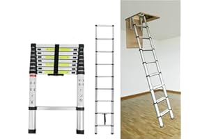 BALASA Scala Telescopica Pieghevole 2,6m in alluminio, multifunzione, scala estensibile allungabile, Scaletta Retrattile, per soffitta soppalco libreria, antiscivolo, portata 150 kg