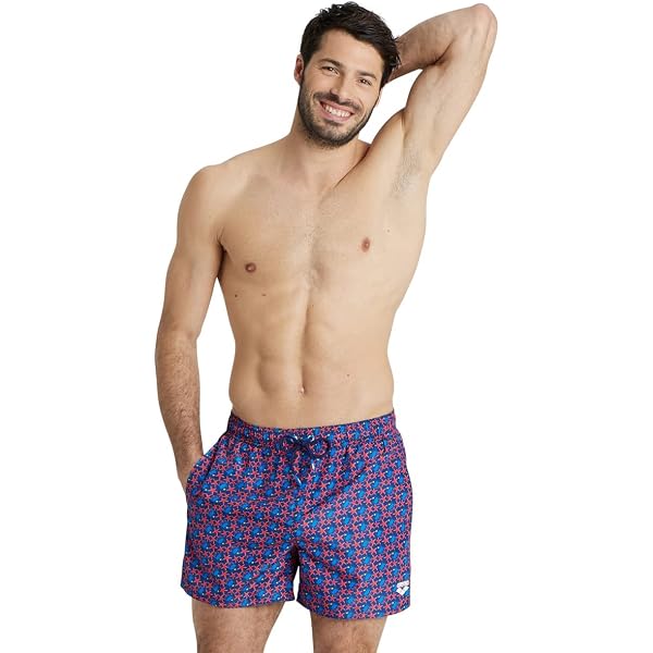 Goldenpoint Herren Bade-Boxershorts Mit Blumenmuster – Blauer Mikrofasern-Stoff, Verstellbarer Kordelzug