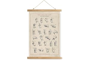 XIAOAIKA Affiche Éducative de l'Alphabet en Langue des Signes - Poster Vintage avec Cadre en Bois, Guide Visuel pour l'Apprentissage du Langage des Signes, 30 x 40 cm