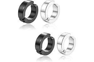 FSYXK 2 Paia Orecchini da Uomo Donna in Acciaio Inossidabile,Tondo,Colore Argento Nero,Senza Buco,Orecchini finti,Clip Senza Buco Inossidabile cerchi orecchini non piercing clip on uomo in acciaio