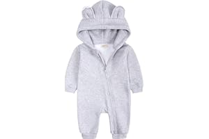 Alunsito Newborn Baby Boys Girls Romper One Piece Long Sleeves Bear Ear Hoodie Jumpsuit Infant Spring Fall Bodysuit