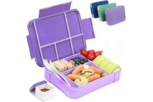 Bugucat Bento Lunch Box 1330ML,Kids Lunch Box Bento Boxes with 6 Compartments Cutlery,Leak Proof Lunchbox Snack Boxes for Kids Adult,Kids Lunch Box with Compartments for School Kindergarten Purple