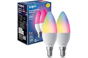 Tapo Ampoule Connectée WiFi, Ampoule LED E14 Multicolore 2500K-6500K, Dimmable 470Lm 4.8W (équivalent 40W), Fonctionne avec Alexa et Google Home, Economie d'énergie, Aucun hub requis, L430C(2-pack)