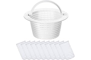 Boao Ersatz Skimmer Korb Sieb Korb Kleine Standard Größe mit 10 Pool Skimmer Socken, Dauerhaftem Elastischem Nylon Gewebe, Filter für Schwimm Pool, Pool Zubehör Skimmer (Weißer Griff)