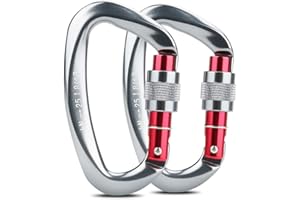 Welltop Climbing Carabiners, 2pcs Aluminum Locking Carabiner Clip D-Shaped 25KN Heavy Duty Carabiner Hook with Screwgate for Climbing, Rappelling, Hammocks, Dog Leash, Water Bottle