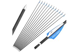 wolfman 32 Pouces Tir à l'arc Flèche de Carbone 1000 Spine Flèche Carbone Flèche Arc Flèches de Chasse avec 2" Plumes en Caoutchouc Flèche pour Arc Classique Arc a Poulies