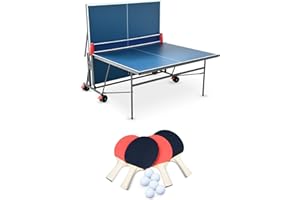 Alice's Garden - Table de ping Pong Indoor Bleue - Table Pliable avec 4 Raquettes et 6 balles. pour Utilisation intérieure. Sport Tennis de Table