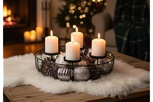 ‎KAMACA KAMACA Moderner Dekokranz Weihnachtskranz aus Metall in schwarz 37 cm mit 4 Kerzenhaltern Dekoration Advent Weihnachten Tischdeko Kranz für 4 Blockkerzen (Adventskranz Metall 37 x 37 x 10 cm)