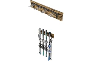 QLS S3 Support mural pour 4 paires de skis en acier et bois de 83 cm pour marche nordique, bâtons de trekking, porte-skis