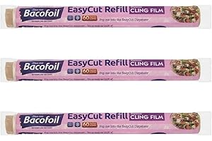 BBLISS 3 x EasyCut Cling Film Refill Rolls Wrapping Freezing Microwaving | Convenient and Durable Kitchen | The Perfect Kitchen Essential | 350mm x 60m | Total 180m of Clingfilm