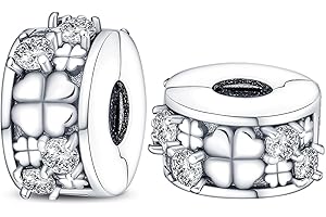 LONGLUCK 925 Sterling Silver Stopper Clip Charms pour Bracelet Collier Spacer Perles avec 5A Zirconia Fête des Mères Noël DIY Cadeau pour femmes