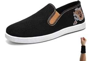 Dee Plus Kung Fu Shoes, Tai Chi Embroidered Shoes Martial Arts Shoes Women Men Tai Chi Slippers, Chinese Traditional Beijing Style, Rubber Sole Unisex Black