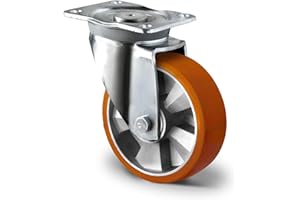 Abrollwerk Schwerlast Lenkrolle 125mm, 400kg Traglast, Premium Transportrolle mit Aluminiumfelge & Doppelkugellager, Gesamthöhe 164mm, Anschraubplatte, Schwerlastrolle ohne Bremse - robust & langlebig