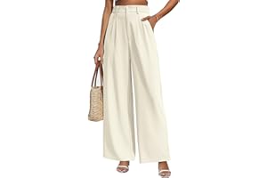 CMTOP Pantalon Fluide Femme Été Jambe Droite Pantalon Taille Haute Elastique Pantalon Large Chic et Elegant Pantalon Ample Décontracté Travail Palazzo Pantalon de Plissé avec Poches