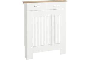 HOMCOM Cache-radiateur avec Tiroir de Rangement 78 x 19 x 97 cm Blanc | Meuble Cache-radiateur, Bois à Lattes Verticales, pour Salon et Chambre