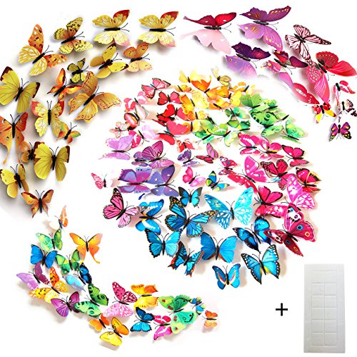 Tomkity 96 PCS 3D 8 Farbe Schmetterlinge Wanddeko Aufkleber Abziehbilder Schlagfestem Kunststoff Schmetterling Dekorationen, Wand-Dekor