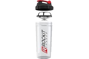 ROCKITZ Protein Shaker | garantiert auslaufsicher | patentiertes Mischsystem | Shaker Proteinpulver - Eiweiß Shaker | Made in Germany | Fitness Trinkflasche | BPA frei (Transparent | Rot, 900ml)