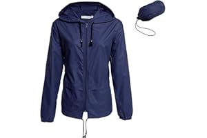 ERZU Giacca Antipioggia da Donna in Misto di Colori Impermeabile Leggera Giacca a Impermeabile con Cappuccio