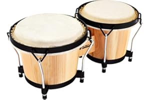 Musicube Bongo-Trommel-Set mit Stimmschlüssel, professionelles Holz-Percussionsinstrument für Anfänger, Erwachsene, Kinder (natürliche Haut)