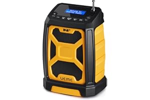 UEME Baustellenradio Mit Akku Aufladbar, Tragbares DAB Plus/FM Radio Mit Bluetooth Lautsprecher, Radiowecker, Starkem Empfang, Inklusive USB to Dc Netzkabel (Gelb)