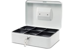 MAUL cassetta portavalori in acciaio 25x18x9 cm | Cassetta portavalori con serratura | Cassetta con chiave | Ideale come cassaforte piccola, cassetta di sicurezza | Bianco