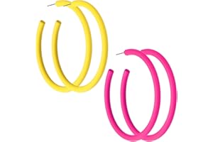 APAUSVCM 2 Pairs Neon Hoop Earrings, 80s Earrings for Women Retro Candy Color Large Hoop Earrings Lightweight Dangle Earrings for 80s 90s Party Costume Accessories (Yellow and Hot Pink)