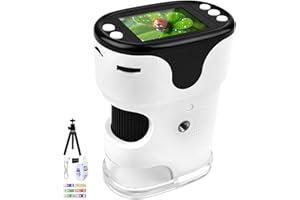 Vankarr 1000X Microscope Enfant,Microscope NuméRique pour 2.0" IPS Pouces & 8 LED Lumiere,Rechargeable,pour 4-12 Ans - Blanc