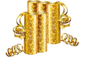 ‎JONAMI Silvester Deko 2026 Luftschlangen Metallic Gold – 5 Rollen mit 18 Glitzernden Luftschlangen für Neujahr und Geburtstag –5STK–