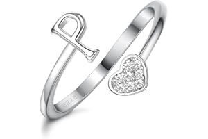 MILACOLATO Anillo Plata Mujer Esterlina Corazón Inicial Niñas 18K Oro Plateado Corazón Inicial Anillos Apilables Ajustable Inicial Anillos Para Chicas Adolescentes Lindo Corazón Alfabeto Letra