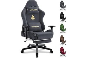 Vittanly Gaming Chair, Ergonomic Computer Chairs with Headrest and Lumbar Support, PC Chair with Adjustable Armrests Footrest for Gaming or Office, Grey