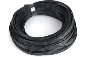 ‎WALFRONT Rozciągliwa, pleciona tuleja kablowa 33 ft 10 mm o wysokiej gęstości kabli, czarna pleciona tuleja kablowa, zarządzanie kablami do urządzeń domowych i biurowych