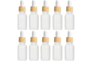 Alledomain 10Pcs, 10ml Frosted Clear Glass Bottles with Dropper Pipettes, Mini Empty Dropper Bottles Wood Grain Plastic Cap Refillable Sample Container for Essential Oil/Aromatherapy/Chemical Liquid