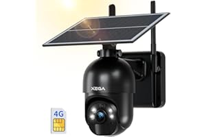 Xega 3G/4G LTE Telecamera Solare Esterno con SIM Scheda 2K HD 355°/95° PTZ Telecamere Senza Fili con Pannello Solare Batterie Visione Notturna Rilevamento del Movimento Audio Bidirezionale Rotazione