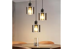 ‎ZMH ZMH Pendelleuchte Vintage Hängelampe Esstisch - 3 Flammig Hängeleuchte Esstischlampe Hängend E27 Retro Esszimmerlampe Rauchglas Pendellampe für Küchen Esszimmer Hotel Treppenhaus (ohne Leuchtmittel)