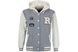 A2Z 4 Kids Filles Baseball Capuche Noir & Néon Rosé R Mode NYC/FOX Veste Varsity Style Manteau Long Manches Occasionnel Mode Cadeaux Âge 2-13 Ans