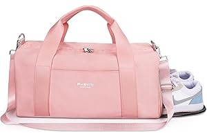 PHSYNI 25L Medium Sporttasche Reisetasche für Damen und Herren,wasserdichte Handgepäcktasche,Trainingstasche für Reisen Schwimmenmit Schuhfach und Nassfach,Griff aus PU Leder (Rosa,19 Mittelgroße Größe)