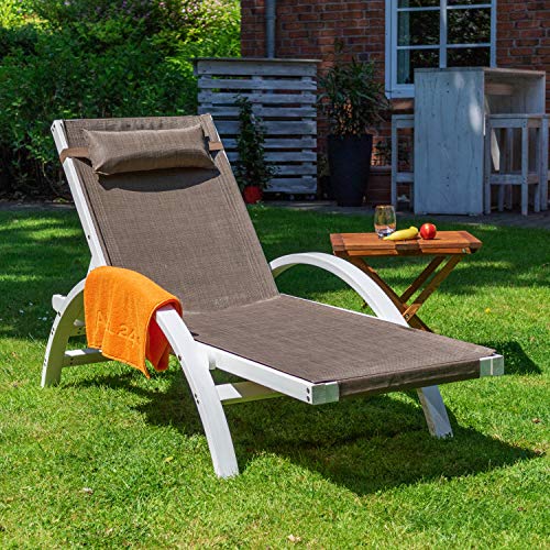 Liegestuhl Caribic | verstellbare Rückenlehne | 100% wetterfeste Gartenliege | Sonnenliege mit Armlehnen | Gartenmöbel aus Holz weiß gestrichen - 5