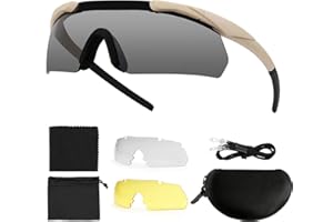 Feyachi Lunettes de sécurité, lunettes de tir tactiques avec 3 verres interchangeables, lunettes de soleil de sécurité, lunettes de cyclisme transparentes, résistantes aux chocs pour le travail, la