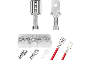 Satisby Capicorda Maschio e Femmina 6,3 mm-100 pz femminile 6.3mm connettore a crimpare non isolato e 100pz faston maschio, ottone stagnato, con guaina isolante